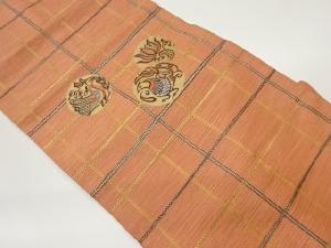 変わり格子に丸文・鳥模様織出し名古屋帯